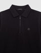 Boy's black organic cotton checkerboard polo shirt-2 Boy's black organic cotton checkerboard polo shirt-2