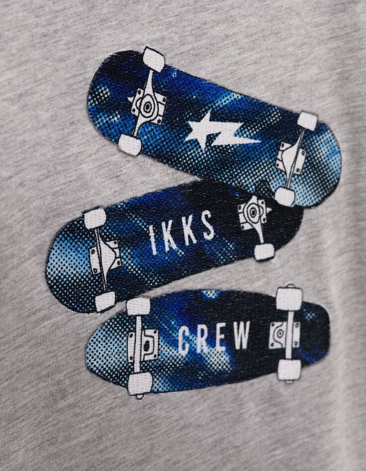 T-shirt gris coton bio badges skates garçon-5
