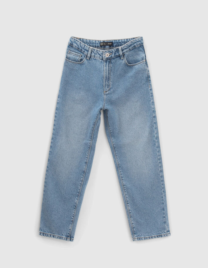 Girls’ blue organic cotton straight 7/8 jeans - IKKS