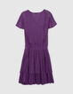 Korte violet jurk met volants micro-plissé Dames-6