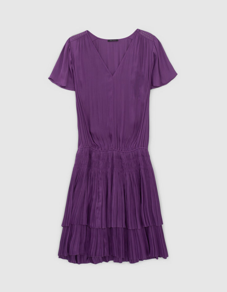 Korte violet jurk met volants micro-plissé Dames-6
