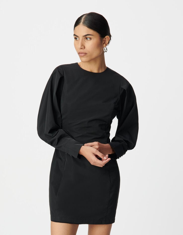 Korte zwarte jurk satijn-taft Dames-2