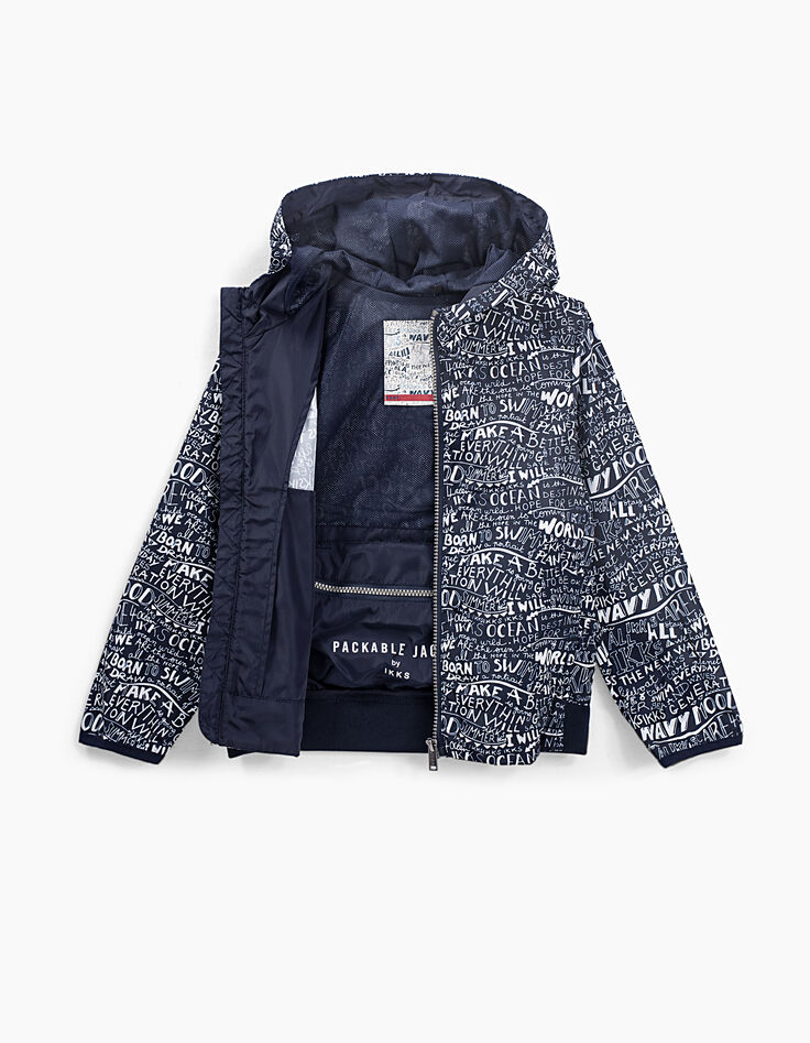 Marineblaue Jungen-Windjacke mit Allover-Print -8