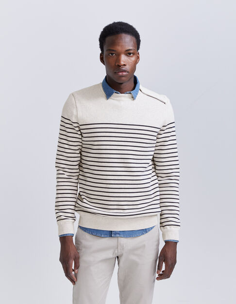 Pull marinière coloris naturel à col zippé Homme