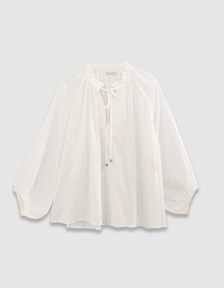 Blouse blanche col collerette à motif plumetis Femme -5 Blouse blanche col collerette à motif plumetis Femme -5