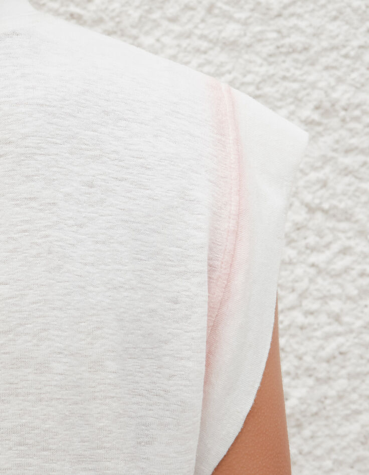 Tee-shirt cropped écru effet spray rose femme-3 Tee-shirt cropped écru effet spray rose femme-3