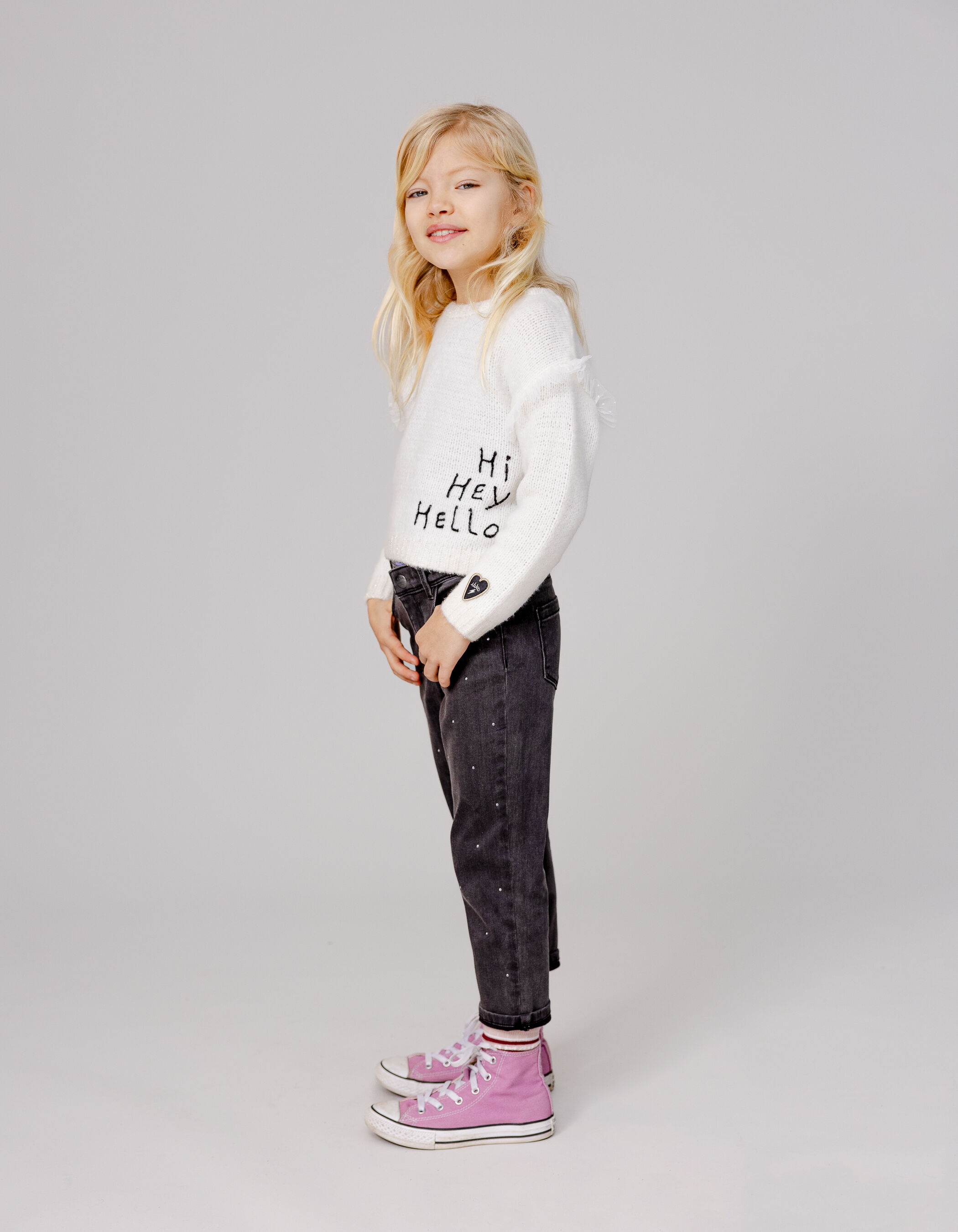 Jean MOM noir delave avec clous fille IKKS