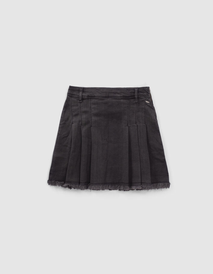Girls’ grey denim pleated short skirt-1