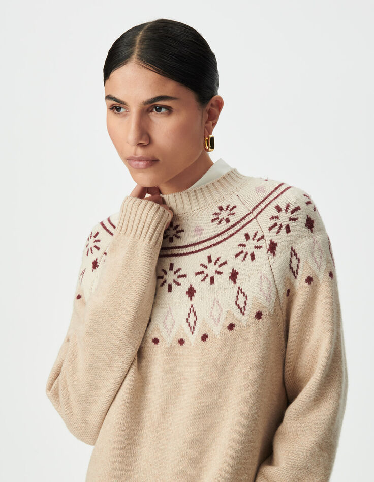 Jersey beige punto jacquard fantasía mujer-5 Jersey beige punto jacquard fantasía mujer-5