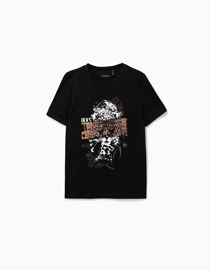 Tee-shirt noir print triptyque léopard garçon  - IKKS