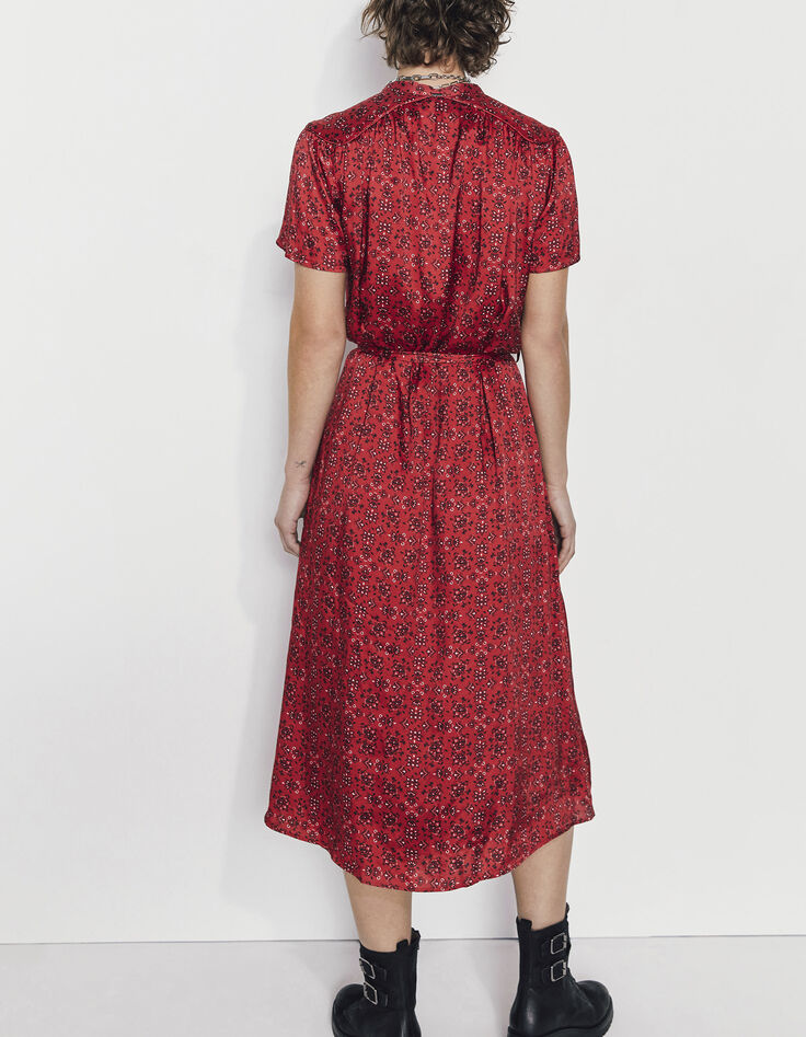 Robe longue boutonnée viscose imprimé bandana rouge femme-3