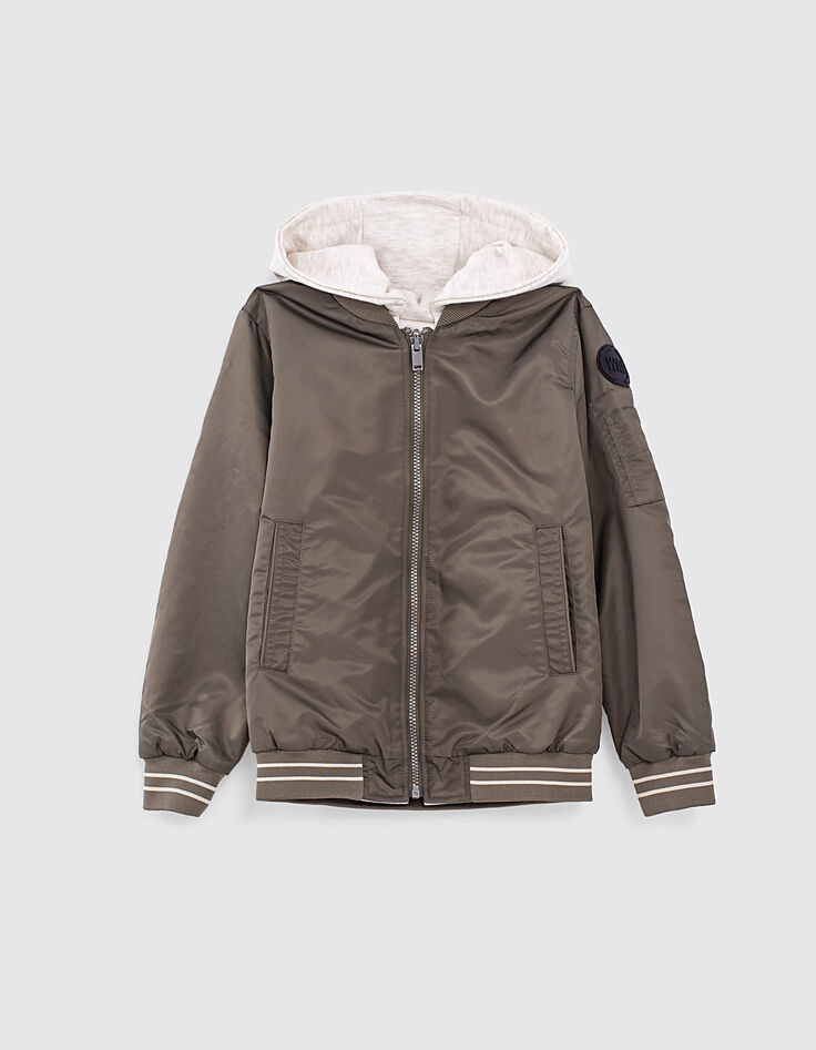 Bomber r&eacute;versible nylon kaki et molleton gris gar&ccedil;on-2