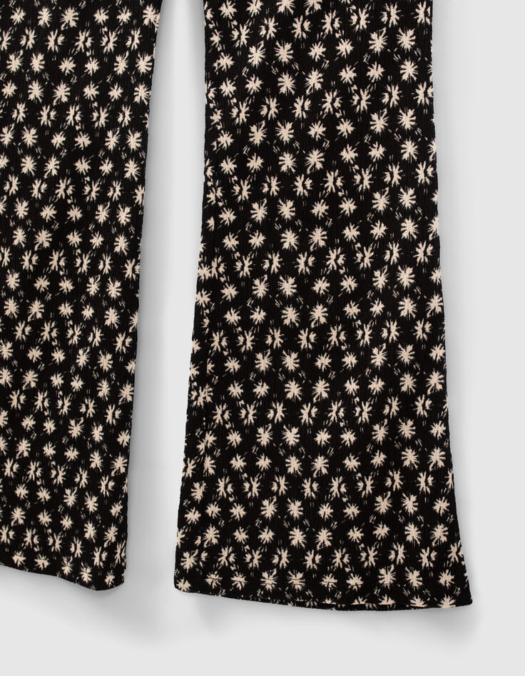 Pantalon flare noir imprimé fleurs graphiques fille-4