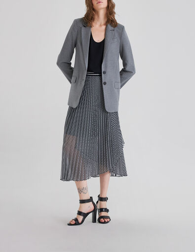 Schwarzer Midi-Faltenrock f&uuml;r Damen mit Schleifenprint - IKKS