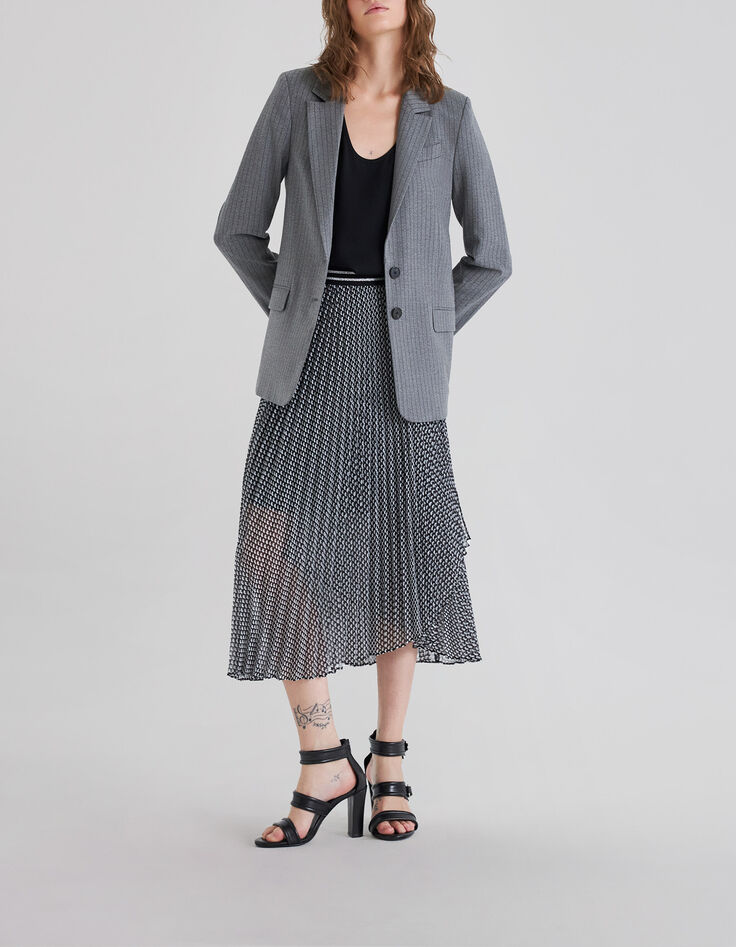 Schwarzer Midi-Faltenrock f&uuml;r Damen mit Schleifenprint-1