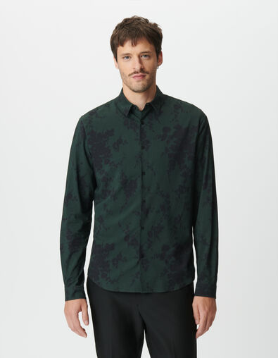 Chemise manches longues slim verte floral flou Homme - IKKS