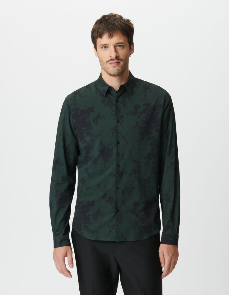 Chemise manches longues slim verte floral flou Homme-1
