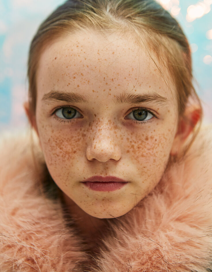 Doudoune à sequins et fourrure amovible rose fille-7