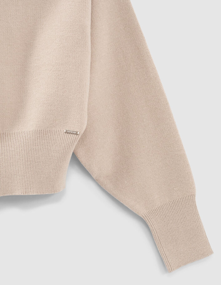 Pull cropped beige clair tricot à capuche fille -6