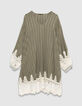 Robe ample kaki rayures bord&eacute;e dentelle Femme-6