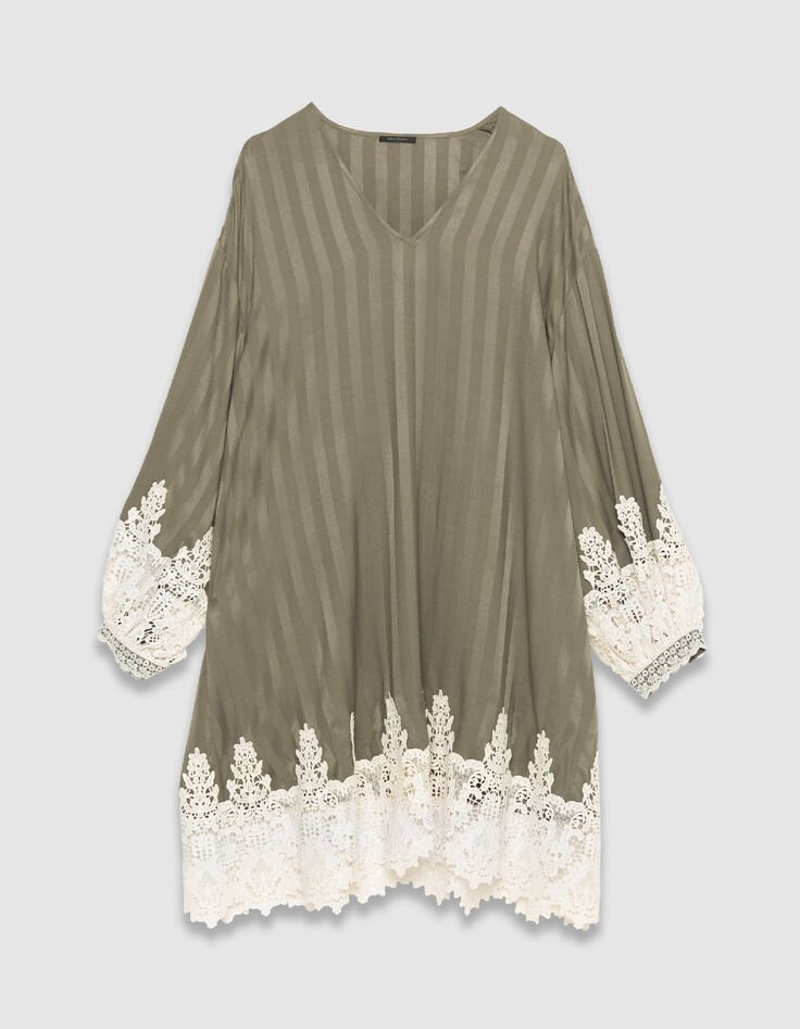 Robe ample kaki rayures bord&eacute;e dentelle Femme-6