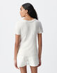 Tee-shirt blanc tressage encolure V Femme-3