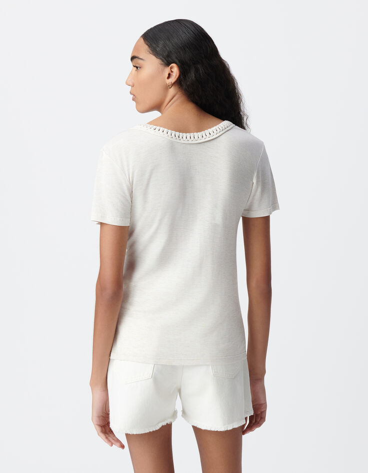 Tee-shirt blanc tressage encolure V Femme-3