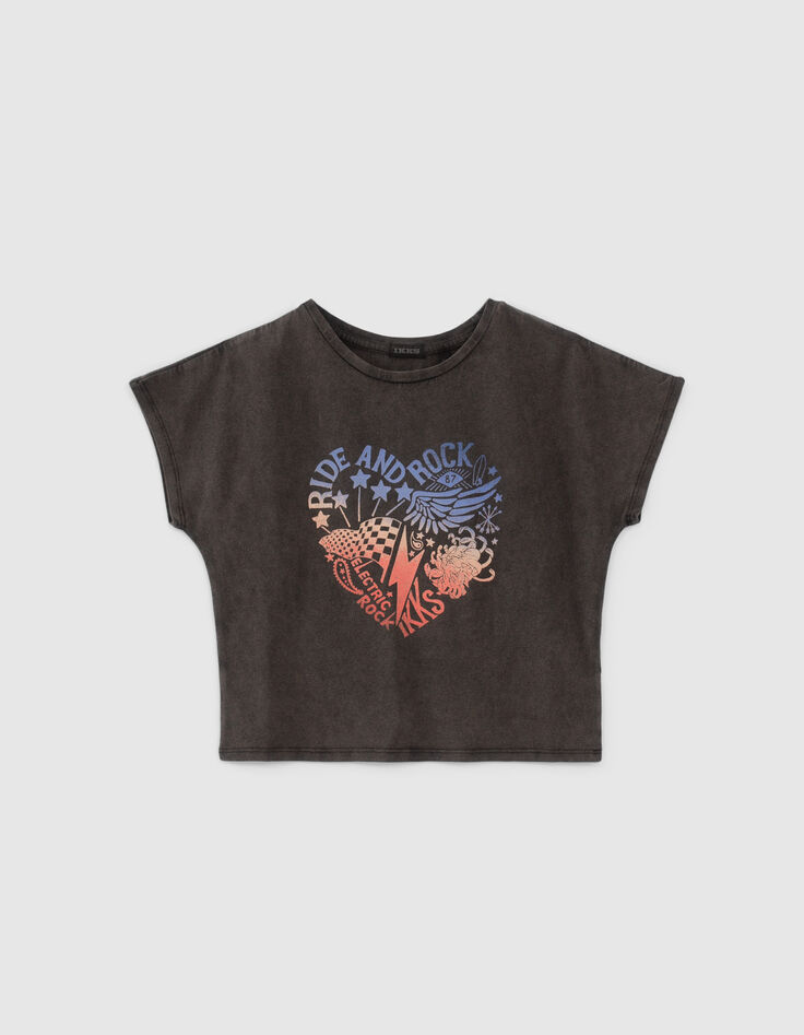 Girls&rsquo; black rock heart cropped T-shirt-2