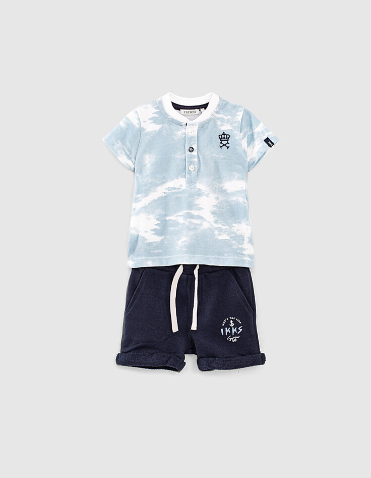Ensemble polo gris et short molleton bio bébé garçon   -1