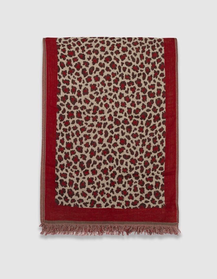 Rode sjaal jacquard luipaardmotief Dames-4 Rode sjaal jacquard luipaardmotief Dames-4