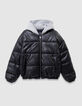 Kurze schwarze Mädchen-Steppjacke mit langen Ärmeln-5