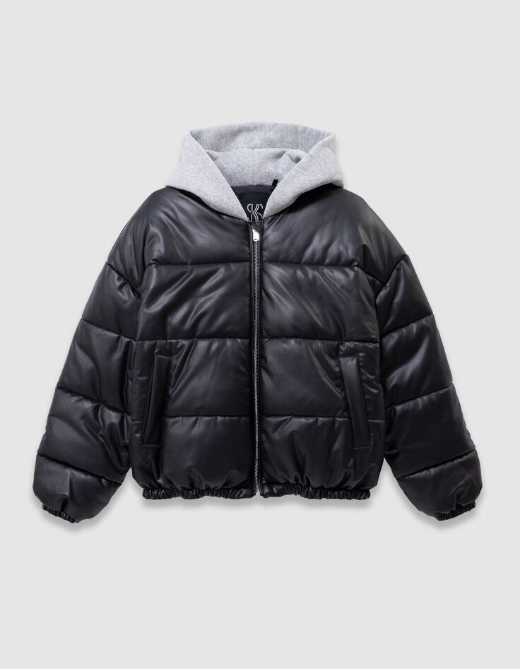 Korte zwarte pufferjas sweatkap meisjes-5 Korte zwarte pufferjas sweatkap meisjes-5
