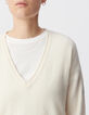 Women’s ecru pure cashmere knit V-neck sweater-5
