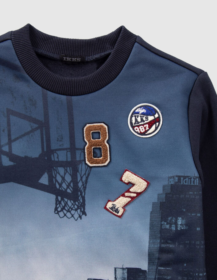 Boys’ navy sweatshirt with buildings and badges image-6