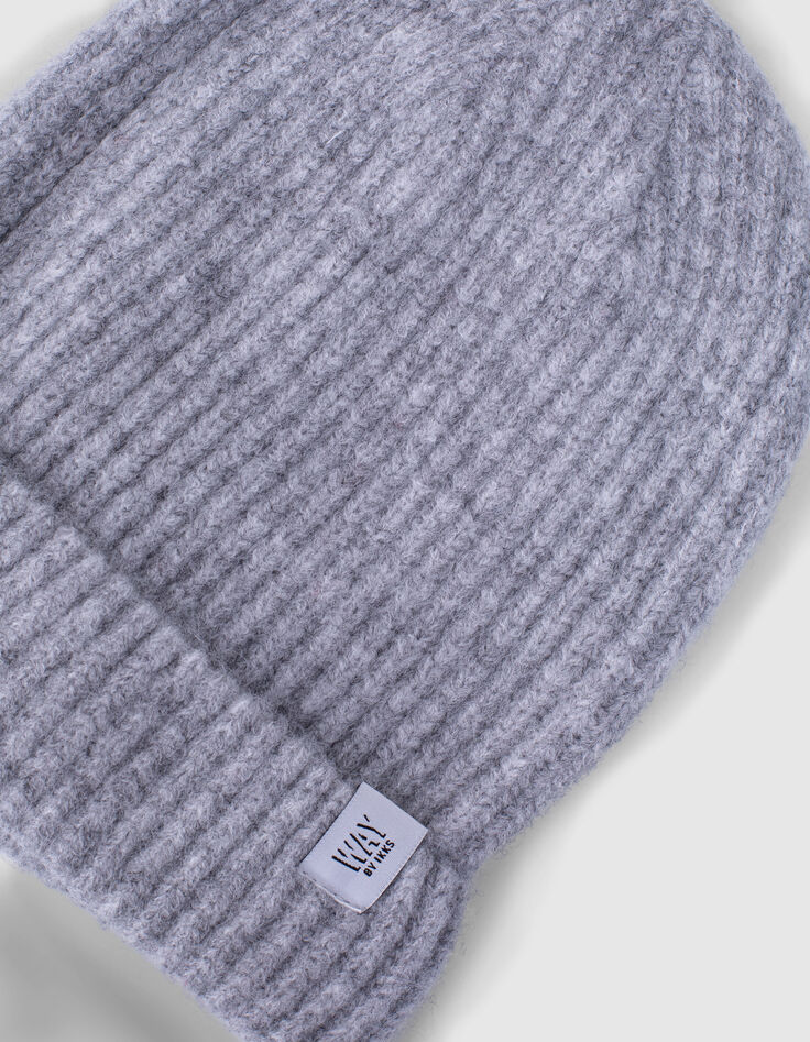 Girls’ medium grey marl rib knit beanie-4