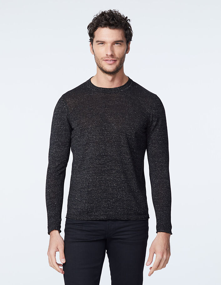 Pull Tricoté Noir Femme - Laine Mélangée - Col Rond - Occasion Très Bon état