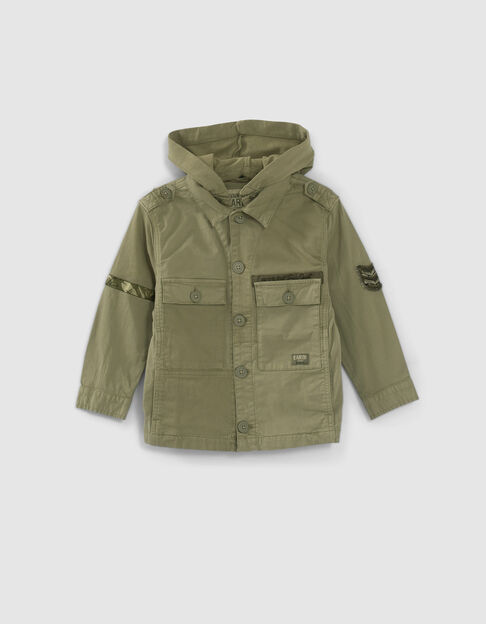 Boys’ khaki textured mixed fabric safari jacket