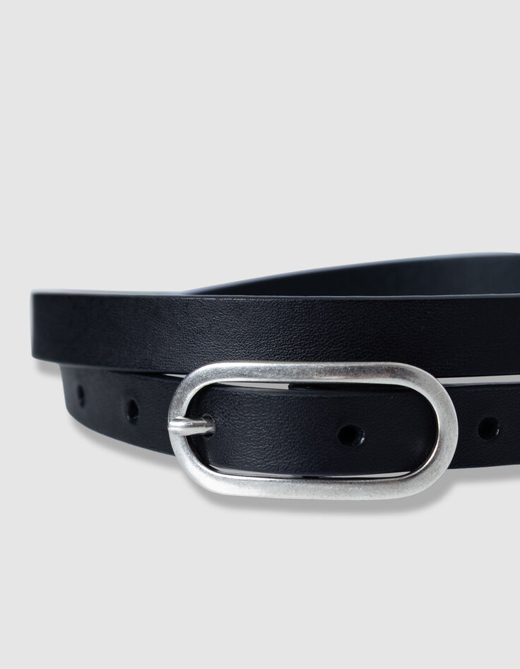 Cintur&oacute;n fino de mujer de piel negra con hebilla met&aacute;lica-2