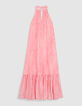 Robe longue rose motif rayures floues Femme-6