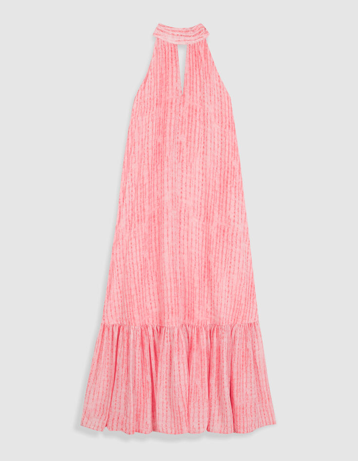 Robe longue rose motif rayures floues Femme-6