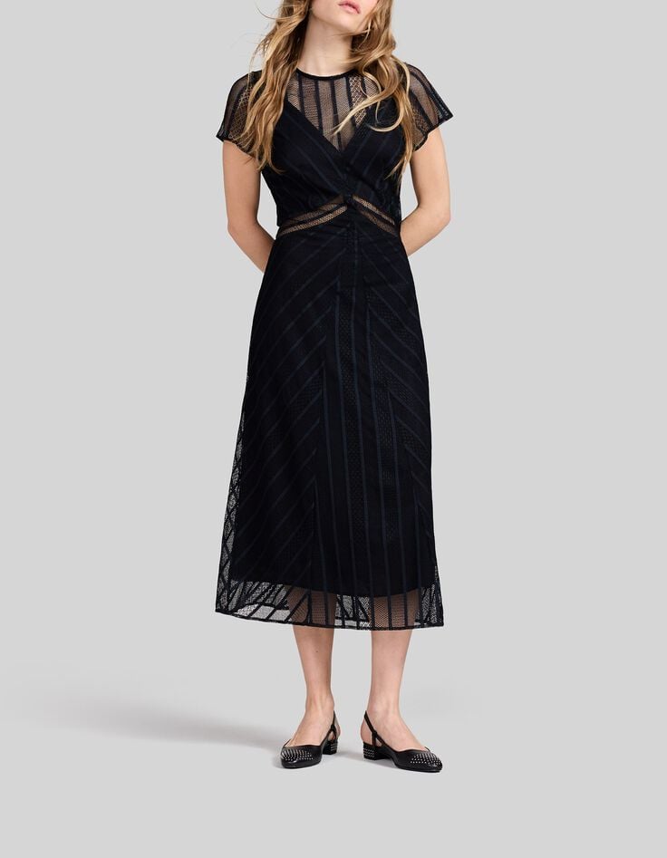 Schwarzes Midi-Damenspitzenkleid-2