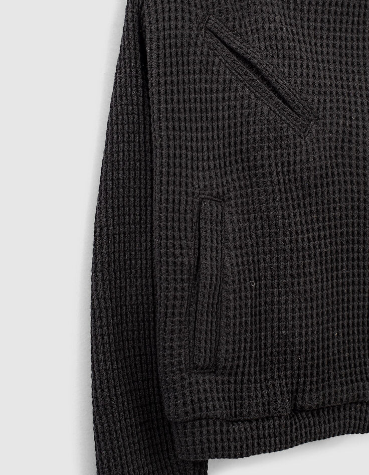 Cardigan noir esprit motard nid d'abeille à capuche fille-6