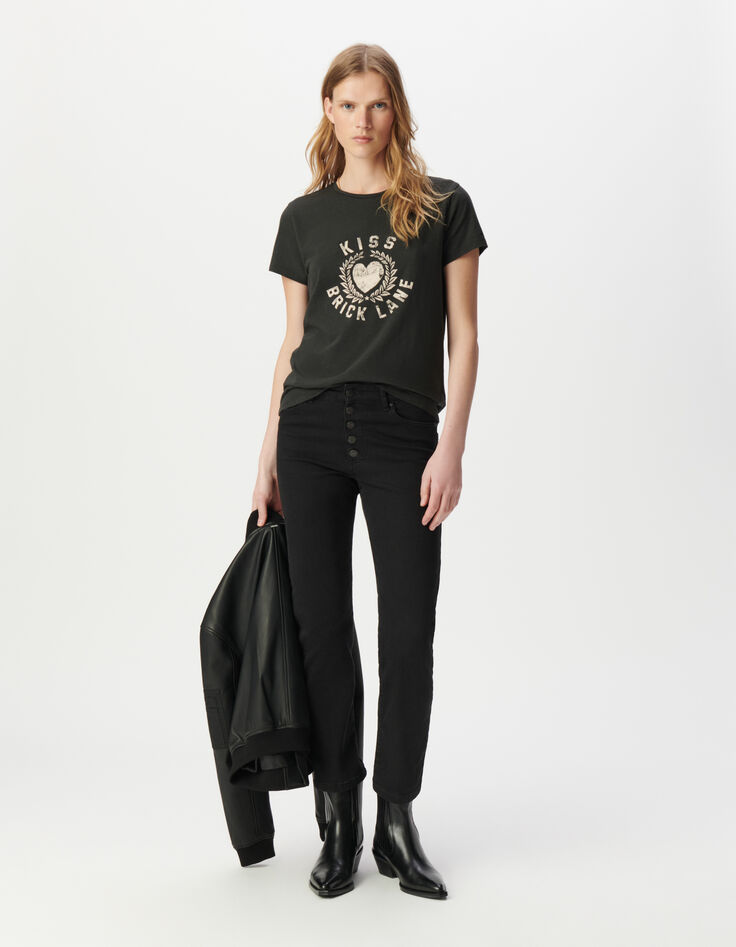 Graues Damen-T-Shirt Biobaumwolle Schriftzug Herzmotiv-1