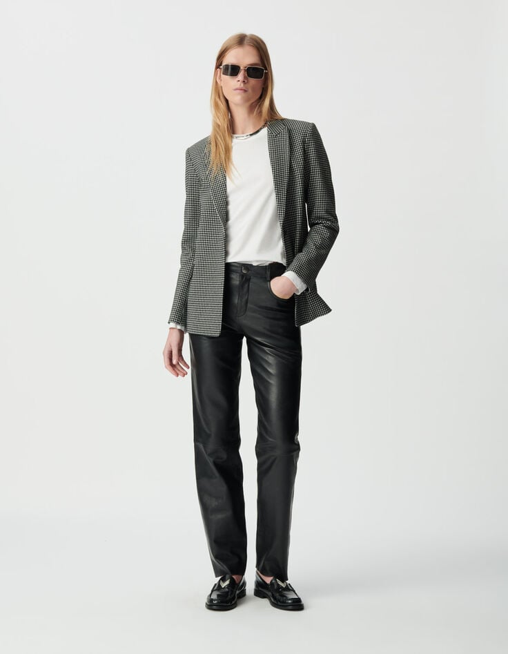 Veste de tailleur noire motif pied-de-poule Femme-1 Veste de tailleur noire motif pied-de-poule Femme-1