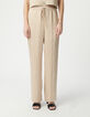 Pantalón ancho Mujer de poliéster reciclado beige con cintura elástica-3