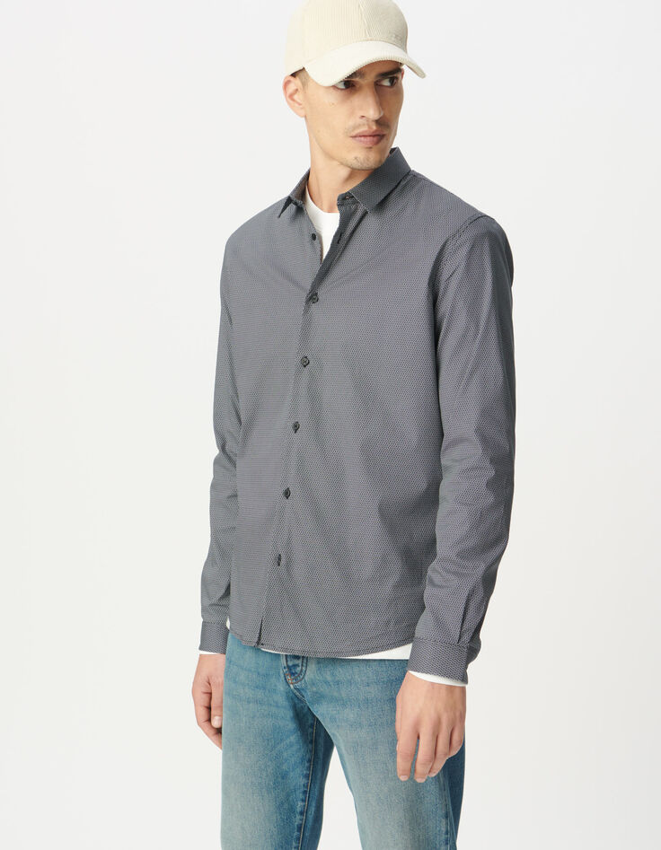 Chemise slim marine imprim&eacute; minimaliste Homme-6