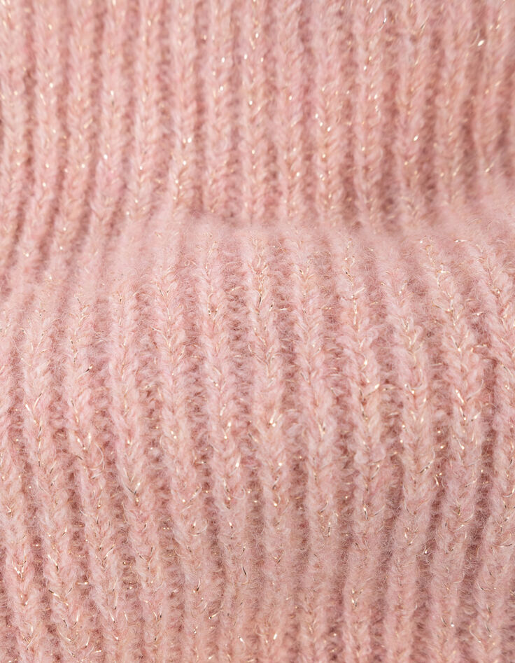 Rosa Mädchensnood aus Glitzerstrick mit Blumenstick-4