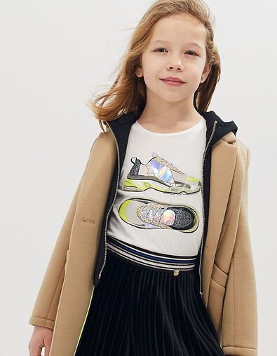 Tee-shirt blanc cassé à visuels baskets fille - IKKS