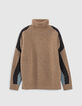 Pull coloris sésame intarsia manches femme-6