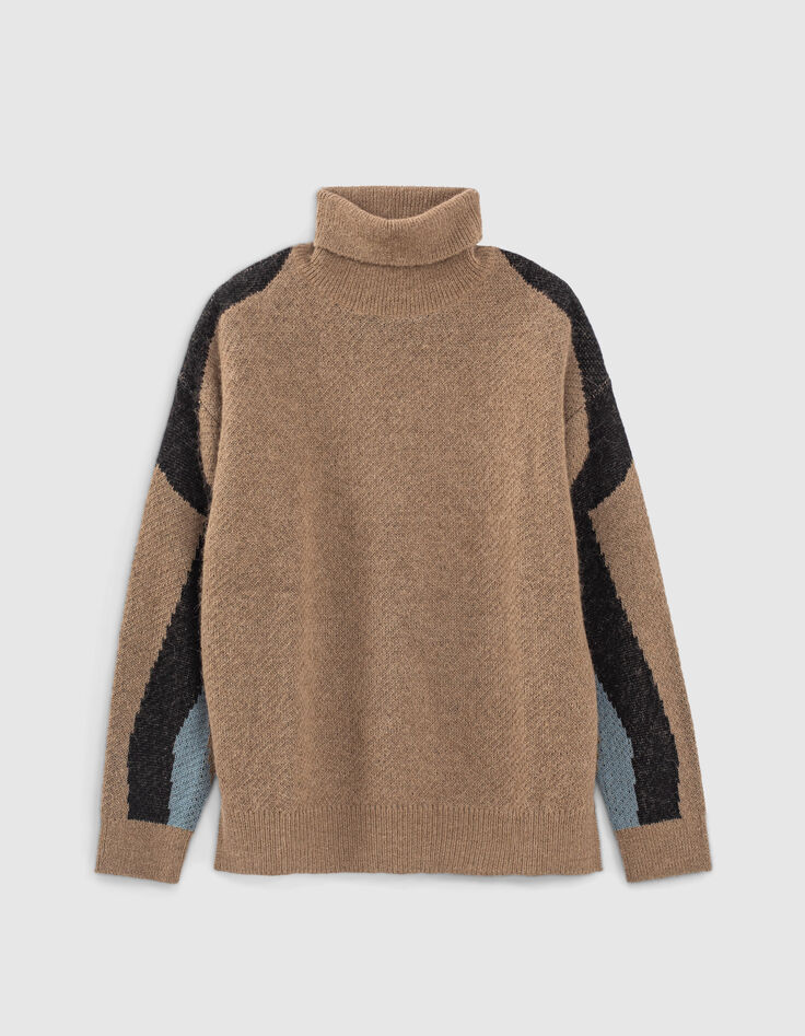 Pull coloris sésame intarsia manches femme-6 Pull coloris sésame intarsia manches femme-6
